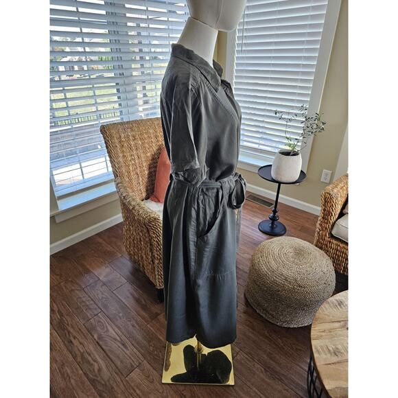 Lands' End Indigo Tencel Fiber Midi Dress Women's 1X Army Green Preppy Safari - Picture 3 of 9